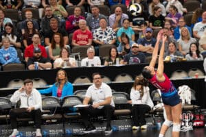 Omaha Supernova Sarah Parsons (11) saves the ball during a major league volleyball match against Grand Rapids on March 20, 2026, in Omaha, Nebraska. Photo by Brandon Tiedemann