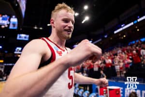Nebraska Cornhusker forward Rienk Mast (51) heads to the locker room after the win over the Troy Trojans during the first round of the NCAA Men’s Basketball Championship on Thursday, March 19, 2026, in Oklahoma City. Photo by John S. Peterson.