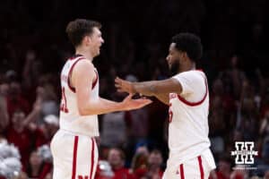 Nebraska Cornhusker forward Jared Garcia (15) goes for Pryce Sandfort in the second half against the Troy Trojans in the second half during the first round of the NCAA Men’s Basketball Championship on Thursday, March 19, 2026, in Oklahoma City. Photo by John S. Peterson.