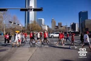 Nebraska Cornhuskers walk to Paycom Center for the game against Troy during the first round of the NCAA Men’s Basketball Championship on Thursday, March 19, 2026, in Oklahoma City. Photo by John S. Peterson.