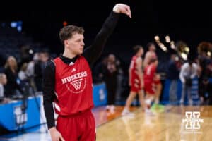 Nebraska Cornhusker guard Cale Jacobsen (31) shooting around during the NCAA Men’s Basketball Championship media day on Wednesday, March 18, 2026, in Oklahoma City. Photo by John S. Peterson.