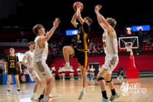 McCool Junction's Colby Yates (10) layup during a Boys State Championship First Round basketball game Thursday, March 12, 2026, in Lincoln, Nebraska. Photo by Jackson D. Luethje.