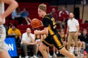 McCool Junction's Carson McDonald (23) dribbles during a Boys State Championship First Round basketball game Thursday, March 12, 2026, in Lincoln, Nebraska. Photo by Jackson D. Luethje.