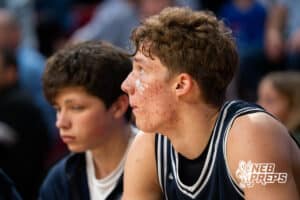 Grand Island Central Catholic's Connor Haney (35) during a Boys State Championship First Round basketball game Thursday, March 12, 2026, in Lincoln, Nebraska. Photo by Jackson D. Luethje.