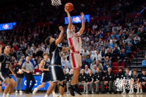 DC West's Zane Wohlers (2) layup during a Boys State Championship First Round basketball game Thursday, March 12, 2026, in Lincoln, Nebraska. Photo by Jackson D. Luethje.