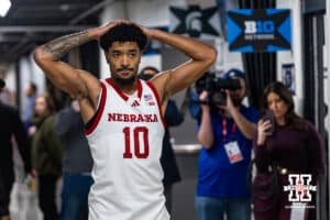 Nebraska Cornhusker guard Jamarques Lawrence (10) reacts to the loss to the Purdue Boilermakers during the Big Ten Men’s Basketball Championships quarter-final on Friday, March 13, 2026, in Chicago, Illinois. Photo by John S. Peterson.