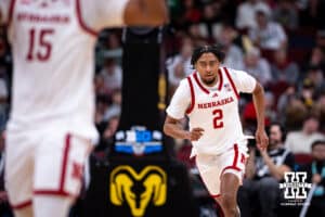 Nebraska Cornhusker guard Kendall Blue (2) played in the last few minutes against the Purdue Boilermakers during the Big Ten Men’s Basketball Championships quarter-final on Friday, March 13, 2026, in Chicago, Illinois. Photo by John S. Peterson.