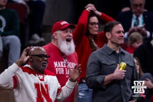 Nebraska Cornhuskers fans react to the action on the court against the Purdue Boilermakers during the Big Ten Men’s Basketball Championships quarter-final on Friday, March 13, 2026, in Chicago, Illinois. Photo by John S. Peterson.