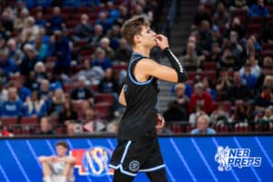 Papillion-La Vista South's Levi Webb (12) celebrates during a Boys State Championship First Round basketball game Wednesday, March 11, 2026, in Lincoln, Nebraska. Photo by Jackson D. Luethje.