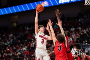 Omaha Westside's Emre Gedik (3) floater during a Boys State Championship First Round basketball game Wednesday, March 11, 2026, in Lincoln, Nebraska. Photo by Jackson D. Luethje.