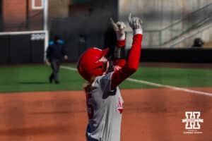Nebraska Cornhusker Jesse Farrell is celebrating during a softball game at Bowlin Field on March 7th, 2026, in Lincoln, Nebraska. Photo by Collin Stilen.