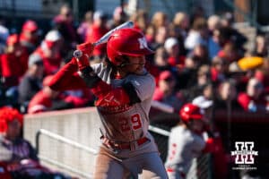 Nebraska Cornhusker Samantha Bland at the plate during a softball game at Bowlin Field on March 7th, 2026, in Lincoln, Nebraska. Photo by Collin Stilen.