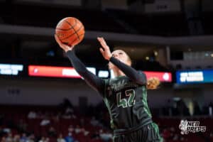 Millard West's Kylee Paben (42) layup during a Girls State Championship Semifinal Round basketball game Friday, March 6, 2026, in Lincoln, Nebraska. Photo by Jackson D. Luethje.