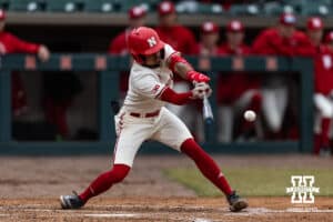 Nebraska Cornhusker Jeter Worthley (0) hits a single against the Michigan State Spartans in the fifth inning during a college baseball game on Friday, March 6, 2026, in Lincoln, Nebraska. Photo by John S. Peterson.