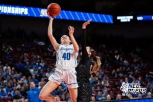 Bennington's Paige Gargano (40) layup during a Girls State Championship First Round basketball game Wednesday, March 4, 2026, in Lincoln, Nebraska. Photo by Jackson D. Luethje.