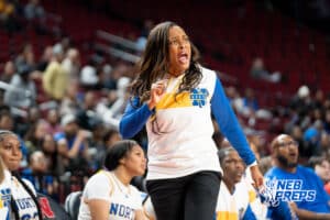 Omaha North head coach Michaela Dailey during a Girls State Championship First Round basketball game Wednesday, March 4, 2026, in Lincoln, Nebraska. Photo by Jackson D. Luethje.
