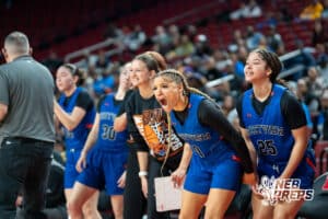 Omaha Westview's Lucy Fierro (2) celebrates during a Girls State Championship First Round basketball game Wednesday, March 4, 2026, in Lincoln, Nebraska. Photo by Jackson D. Luethje.