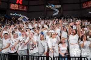 Kearney fans celebrate during a Girls State Championship First Round basketball game Wednesday, March 4, 2026, in Lincoln, Nebraska. Photo by Jackson D. Luethje.