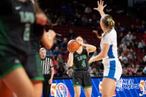 Lincoln Southwest's Brenly Noerrlinger (4) shoots during a Girls State Championship First Round basketball game Wednesday, March 4, 2026, in Lincoln, Nebraska. Photo by Jackson D. Luethje.