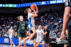 Kearney's Libby Province (33) layup during a Girls State Championship First Round basketball game Wednesday, March 4, 2026, in Lincoln, Nebraska. Photo by Jackson D. Luethje.