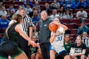 Kearney's Libby Province (33) shoots during a Girls State Championship First Round basketball game Wednesday, March 4, 2026, in Lincoln, Nebraska. Photo by Jackson D. Luethje.