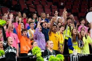 Millard West fans react after a three pointer during a Girls State Championship First Round basketball game Wednesday, March 4, 2026, in Lincoln, Nebraska. Photo by Jackson D. Luethje.