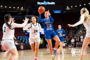 Millard North's Izzie Galligan (22) layup during a Girls State Championship First Round basketball game Wednesday, March 4, 2026, in Lincoln, Nebraska. Photo by Jackson D. Luethje.