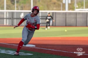 Nebraska Cornhusker Jordy Frahm (98) rounds third base during a college softball game against Omaha on April 21, 2026, in Omaha, Nebraska. Photo by Brandon Tiedemann
