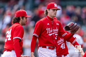 Nebraska Cornhusker pitcher Carson Jasa (39) heads to the dugout at the end of the first inning against the Southern California Trojans during a college baseball game on Saturday, April 18, 2026, in Lincoln, Neb. Photo by John S. Peterson.