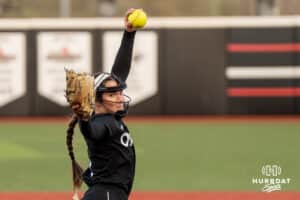 Omaha Softball Maddia Groff (6) pitches during a college softball game against South Dakota State on April 18, 2026, in Omaha, Nebraska. Photo by Brandon Tiedemann