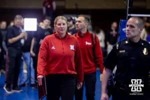 Nebraska Cornhusker head coach Dani Busboom Kelly heads back to the locker room after the win against the Iowa State Cyclones during a college volleyball match on Saturday, April 11, 2026, in Lincoln, Neb. Photo by John S. Peterson.