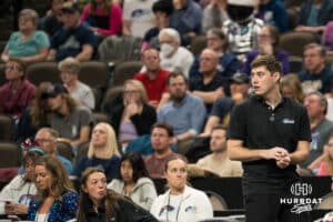 Omaha Supernova interim head coach Thomas Robson looks at the court during a major league volleyball match against Grand Rapids Rise on April 10, 2026, in Omaha, Nebraska. Photo by Brandon Tiedemann