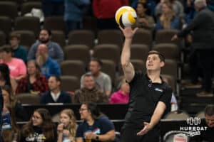 Omaha Supernova interim head coach Thomas Robson hits a ball before a major league volleyball match against Grand Rapids Rise on April 10, 2026, in Omaha, Nebraska. Photo by Brandon Tiedemann