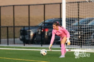 Pius’ goalkeeper makes a save against Gretna East during a high school girls soccer game Monday, March 30, 2026, in Gretna, Nebraska. Photo by Jackson D. Luethje.