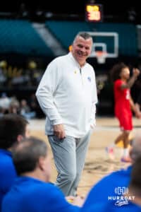 Creighton Bluejay head coach Greg McDermott reacts to the bench against the Rutgers Scarlet Knight during the first round of the Crown tournament on Thursday, April 2, 2026, in Las Vegas, Nevada. Photo by Cole Curtis.