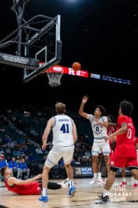 Creighton Bluejay forward Jasen Green (0) shoots the ball against the Rutgers Scarlet Knight during the first round of the Crown tournament on Thursday, April 2, 2026, in Las Vegas, Nevada. Photo by Cole Curtis.