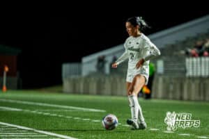 Southwest’s Bella Hertzel (11) dribbles the ball against Southeast during a high school girls’ soccer game Tuesday, March 31, 2026, in Lincoln, Nebraska. Photo by Jackson D. Luethje.