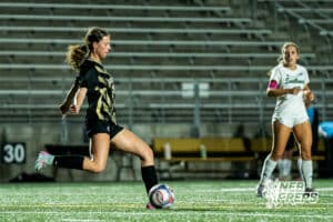 Southeast’s Betsy Rajala (11) makes a pass against Southwest during a high school girls’ soccer game on Tuesday, March 31, 2026, in Lincoln, Nebraska. Photo by Jackson D. Luethj