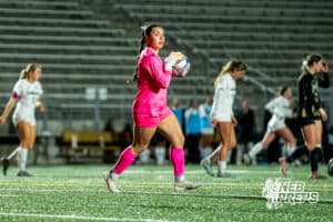 Southeast’s Lily Pickerel (0) makes a save during a high school girls’ soccer game on Tuesday, March 31, 2026, in Lincoln, Nebraska. Photo by Jackson D. Luethje.
