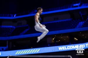 Nebraska Cornhusker Alex Nitache performs on the horizontal bar during the Big Ten Men’s Gymnastics Championships on Saturday, April 4, 2026, in Lincoln. Photo by John S. Peterson.