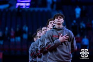 The National Anthem being performed to start the event during the Big Ten Men’s Gymnastics Championships on Saturday, April 4, 2026, in Lincoln. Photo by John S. Peterson.