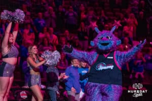 Omaha Supernova mascot Starla runs onto the court during a major league volleyball match against the Indy Ignite on April 4, 2026, in Omaha, Nebraska. Photo by Brandon Tiedemann