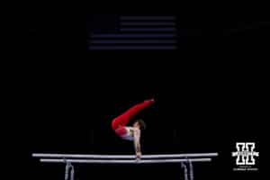 Nebraska Cornhusker Asher Cohen performs on the bars during the Big Ten Men's Gymnastics Team Championship on Friday, April 3, 2026, in Lincoln. Photo by John S. Peterson.