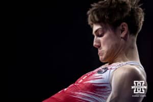Nebraska Cornhusker Nathan York performs on the pommel horse during the Big Ten Men's Gymnastics Team Championship on Friday, April 3, 2026, in Lincoln. Photo by John S. Peterson.