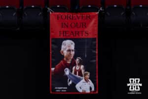 Remembering Nebraska assistant coach Jim Hartung during the Big Ten Men's Gymnastics Team Championship on Friday, April 3, 2026, in Lincoln. Photo by John S. Peterson.
