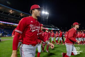 Nebraska Cornhusker closing pitcher J'shawn Unger (37) celebrates the win over the Creighton Bluejays during a college baseball game on Tuesday, March 31, 2026, in Omaha. Photo by John S. Peterson.