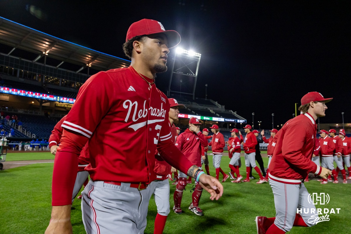 Nebraska Cornhusker closing pitcher J'shawn Unger (37) celebrates the win over the Creighton Bluejays during a college baseball game on Tuesday, March 31, 2026, in Omaha. Photo by John S. Peterson.