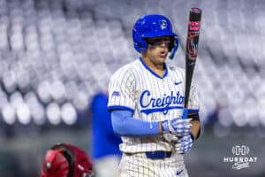 Creighton Bluejay batter Ben North (11) gets ready to bat against the Nebraska Cornhuskers in the sixth inning during a college baseball game on Tuesday, March 31, 2026, in Omaha. Photo by John S. Peterson.