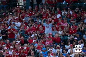The Nebraska Cornhusker crowd pumps up the crowd during a regional baseball game against Ole Miss on May 30, 2026, in Lincoln, Nebraska. Photo by Brandon Tiedemann.