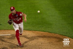 Nebraska Cornhusker Caleb Clark (24) warms up during a regional baseball game against Ole Miss on May 30, 2026, in Lincoln, Nebraska. Photo by Brandon Tiedemann.